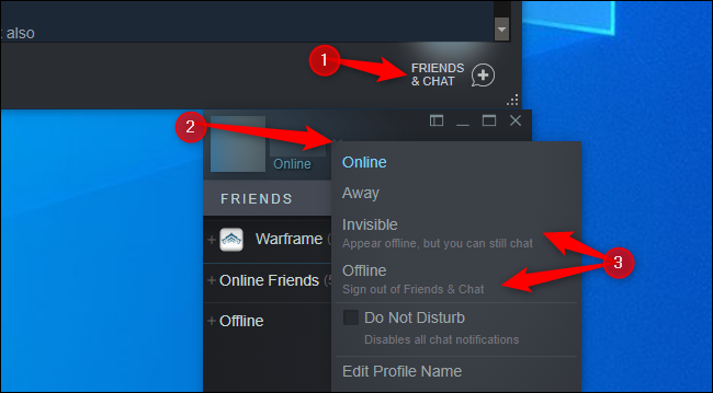 Going offline or invisible in Steam chat
