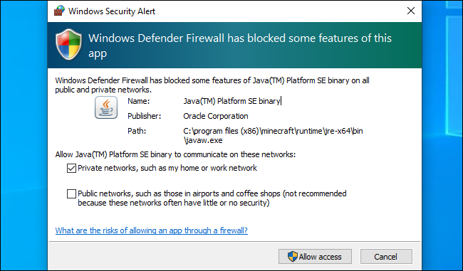 Windows Defender Security Alert on Windows 10.