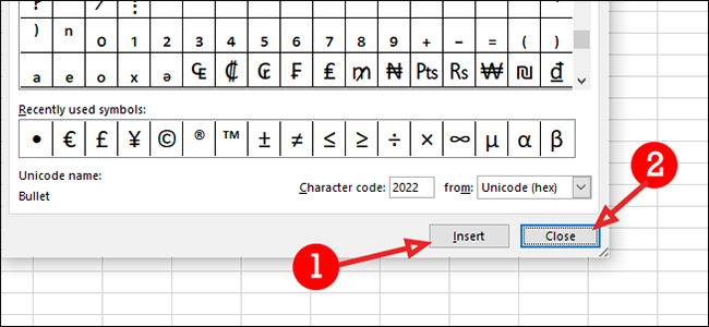insert and close in excel