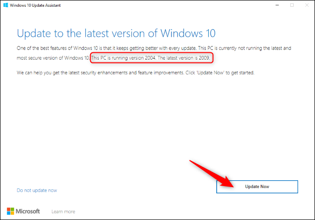 Click Update Now in the Windows 10 Update Assistant.