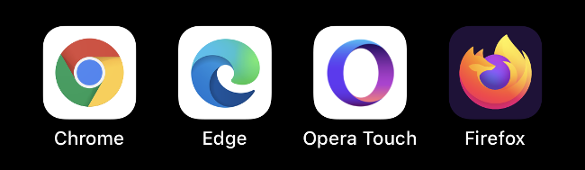 The Chrome, Edge, Opera Touch, and Firefox icons.