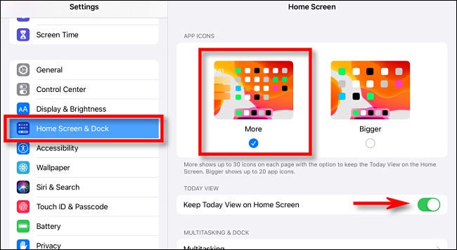 In iPad Settings, tap Home Screen & Dock.