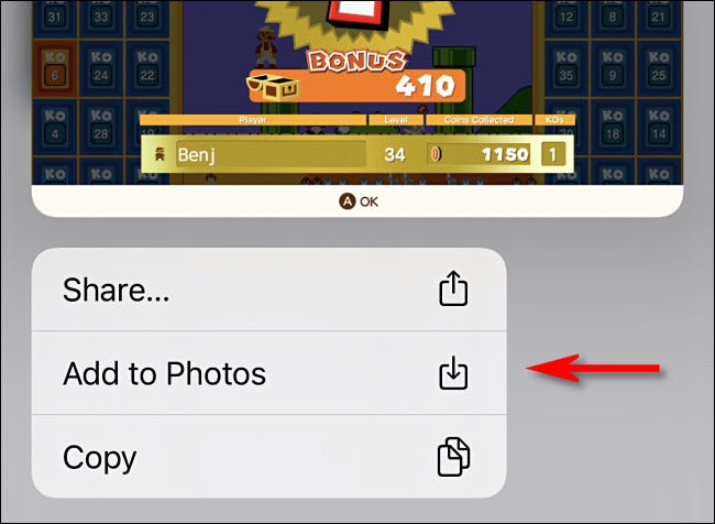 On an iPhone, tap Add to Photos.