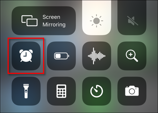 The Alarm shortcut icon in iPhone Control Center