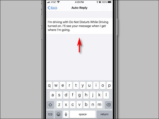 Enter Auto-Reply message in Do Not Disturb settings on iPhone.