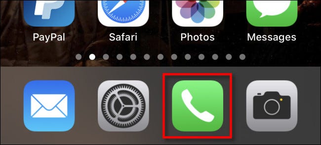 Tap the green phone icon to open the Phone app on iPhone.