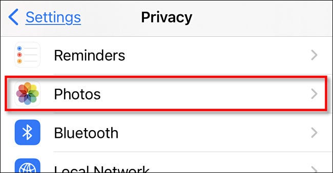 In Privacy settings on iPhone or iPad, tap Photos.
