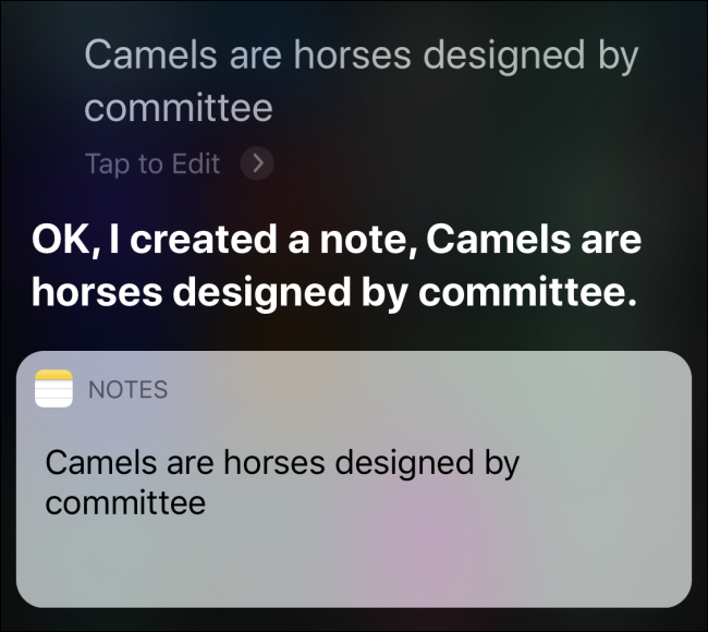 Asking Siri to create a note on iPhone