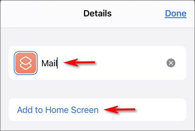 Type app icon name, tap add to home screen.