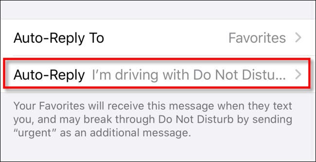 Tap Auto-Reply in Do Not Disturb settings on iPhone.