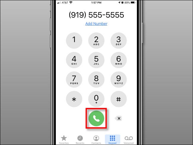 Tap the green call button to make a call on iPhone.