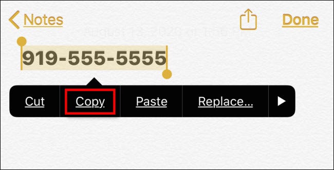 Tap and hold until the iPhone clipboard menu pops up. Then select Copy.