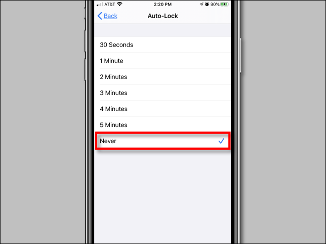 Tap Never in Auto-Lock settings in iPhone Settings.
