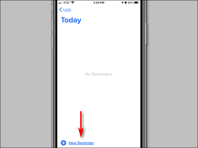 Tap New Reminder in in Reminders app on iPhone