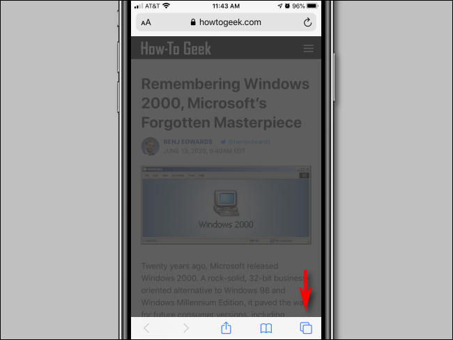 Tap open new window in Safari for iPhone