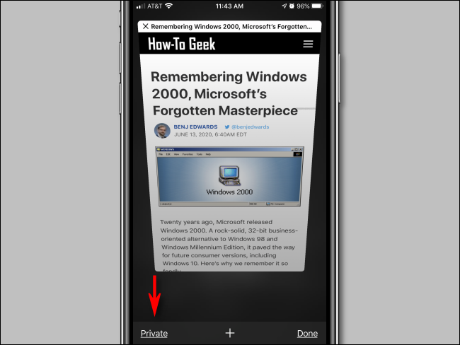 Tap Private button in Safari for iPhone