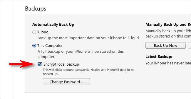 In iTunes, check Encrypt Local Backup.