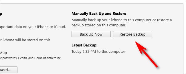 In iTunes, click Restore Backup.