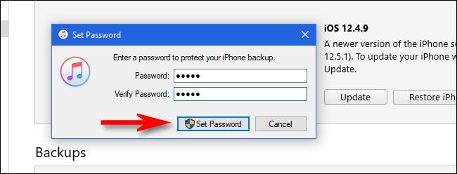 In iTunes, enter a password and click Set Password.