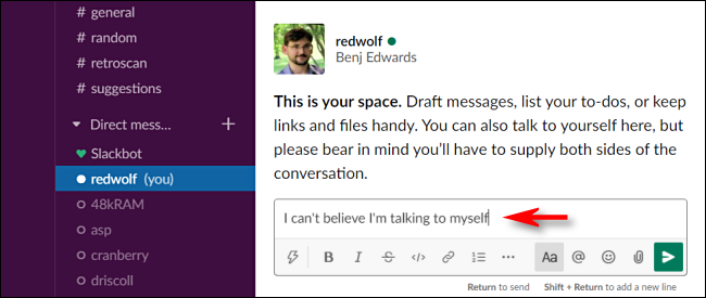 Jot something down to yourself in Slack