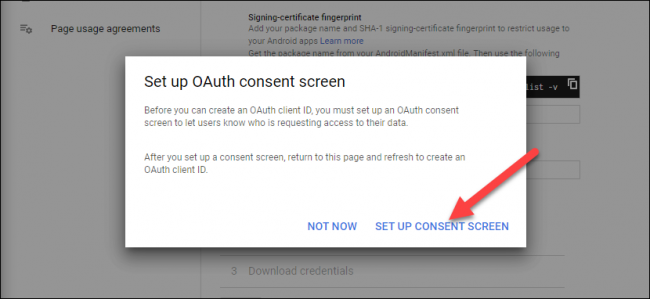 Click Set Up Consent Screen.