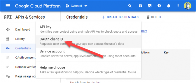 Select OAuth Client ID.