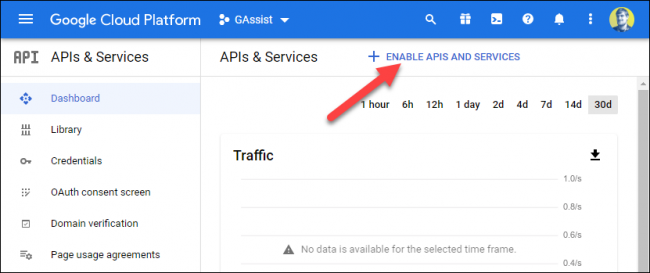 Click Enable APIs and Services.