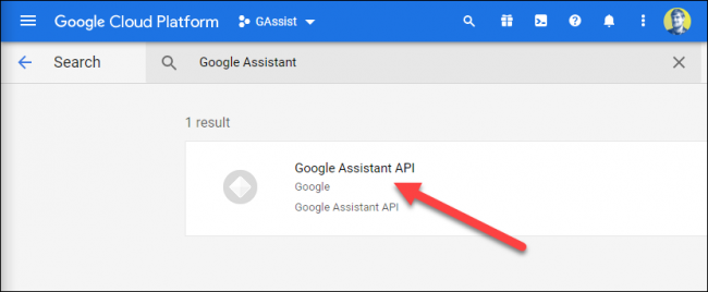 Click the Google Assistant API option when it appears.