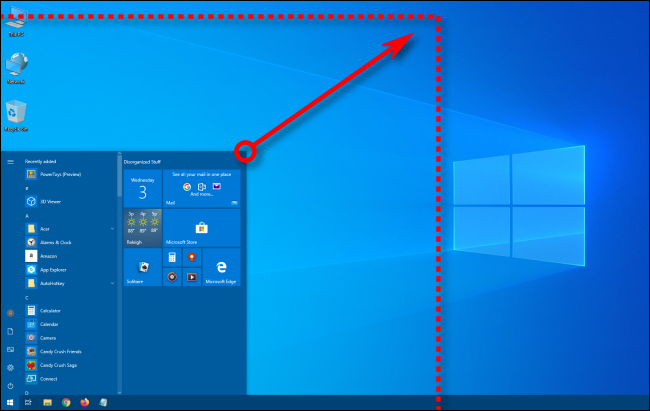 Resizing the Windows 10 Start menu diagonally