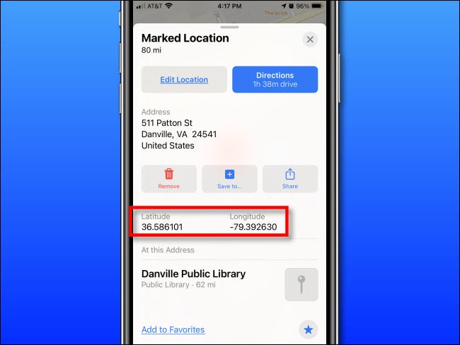 Latitude and Longitude shown in Apple Maps on iPhone