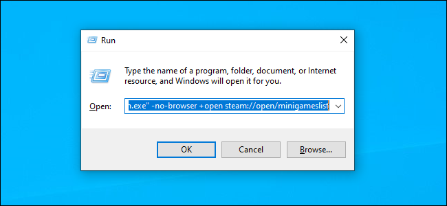 Launching Steam with the no-browser command using the Run dialog