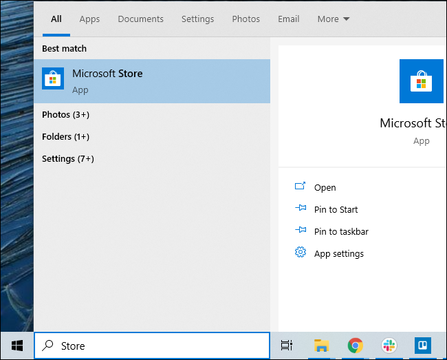 Launching the Microsoft Store app on Windows 10.