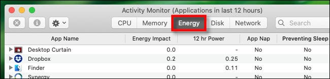 In Activity Monitor on Mac, click the Energy tab.