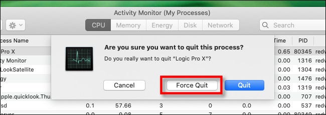 In Activity Monitor on Mac, select Force Quit.