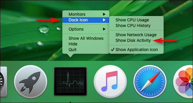 Select Show Disk Activity in Mac Activity Monitor Dock Options