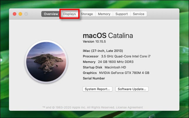 In About This Mac, click the Displays tab.