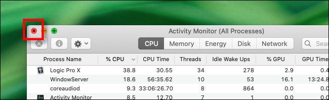Click X to close the Activity Monitor window. 