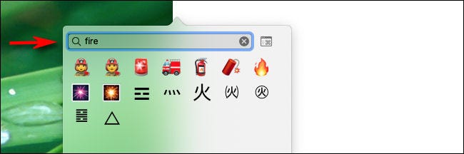 Type a word in the search box to search for emoji on Mac.