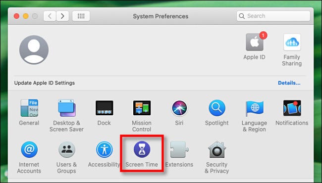 In System Preferences on Mac, Select Screen Time.