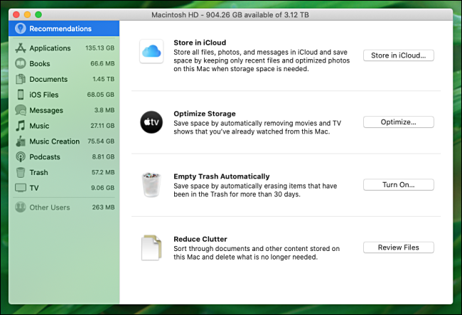 macOS Catalina tools that help manage disk space