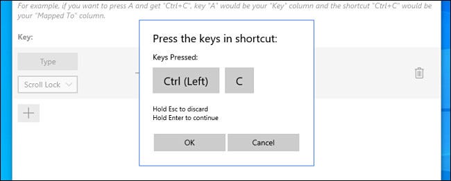 In PowerToys, if you're mapping a keyboard shortcut, enter the key combination using your keyboard.