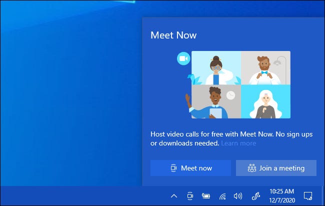 The Meet Now pop-up in Windows 10.