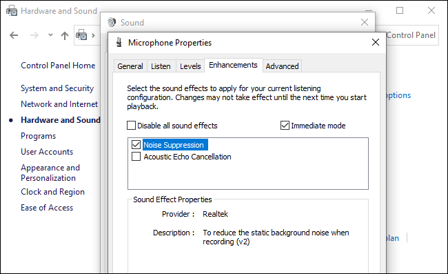 Enabling Noise Suppression on Windows 10