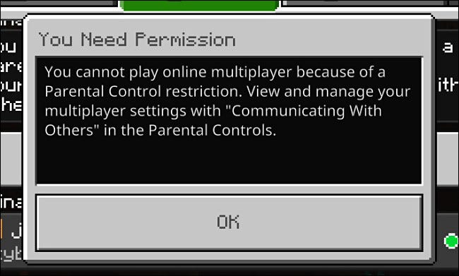 The effects of the parental control Restrict Communicating with Others on Minecraft on the Switch