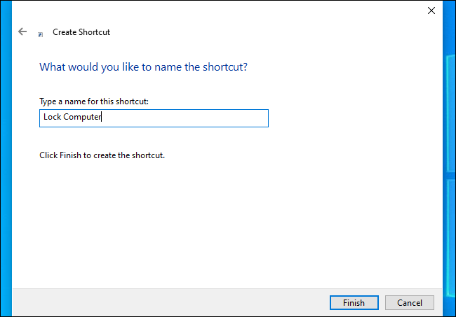 Naming a Windows shortcut Lock Computer.