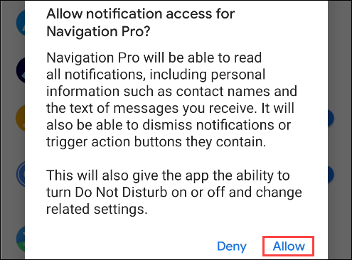 navigation pro notification access allow