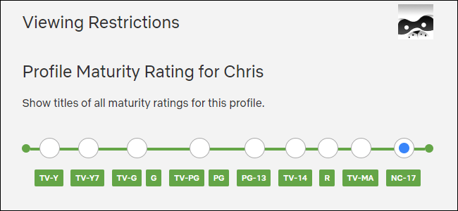 Selecting a profile maturity rating in Netflix