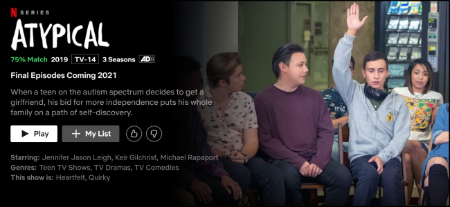 The Atypical watch page on Netflix.