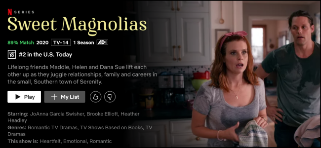 The Sweet Magnolias watch page on Netflix.