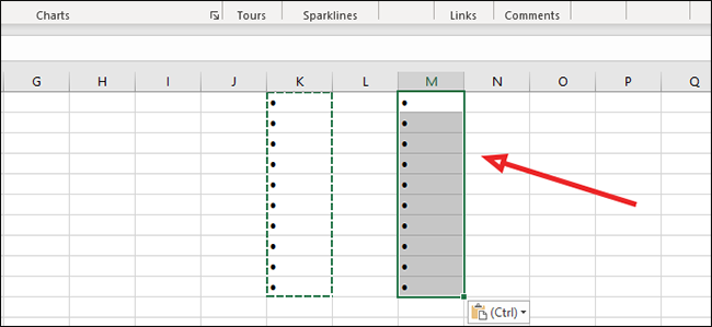 copy bullets to non-adjacent cell